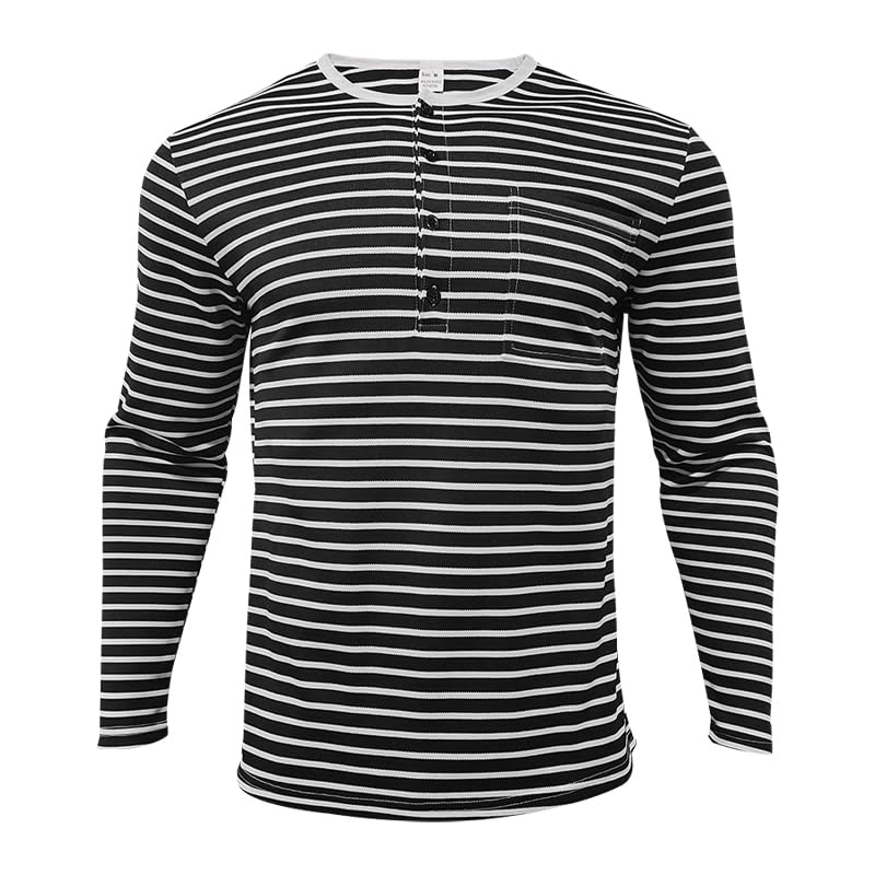 Men's Striped Button Down Shirt Long Sleeve Crewneck Shirts Casual Basic Pullover Fall Winter Tops for Men