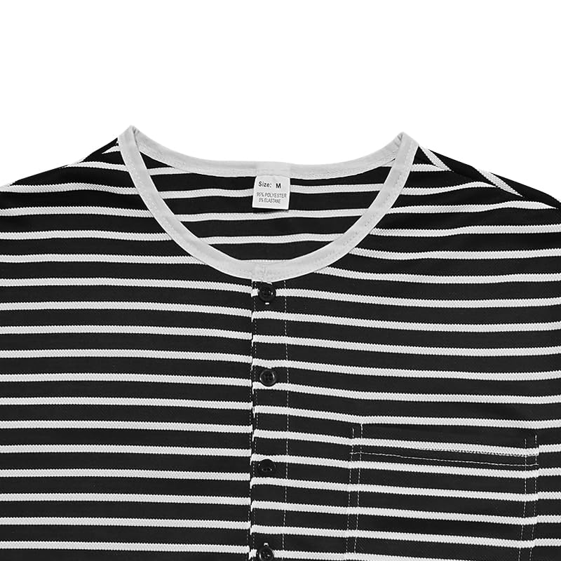 Men's Striped Button Down Shirt Long Sleeve Crewneck Shirts Casual Basic Pullover Fall Winter Tops for Men