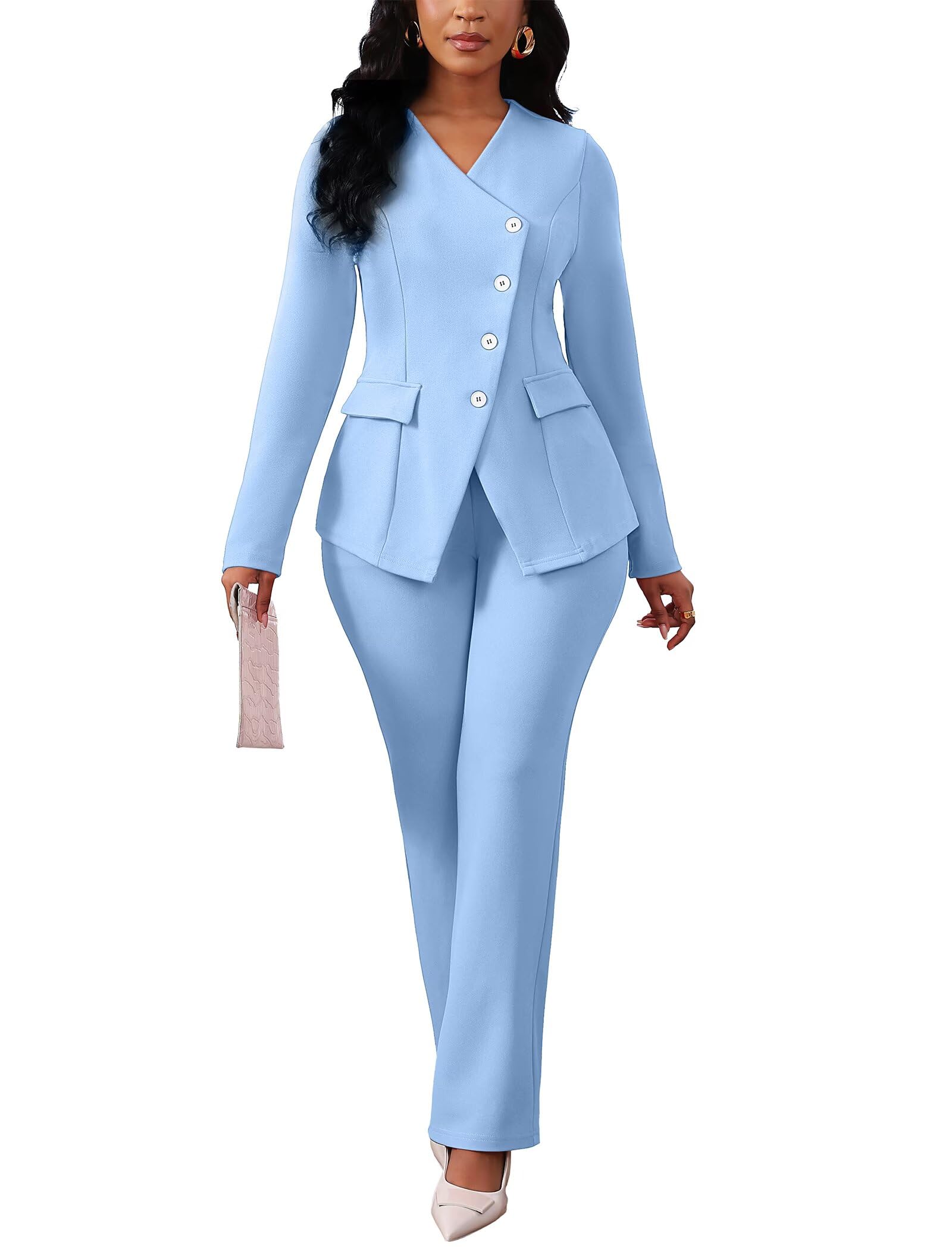 Mintsnow Pant Suits for Women Dressy Long Sleeve Blazer Jackets and High Waisted Wide Leg Pants Sets 2 Piece Work Outfit 2026