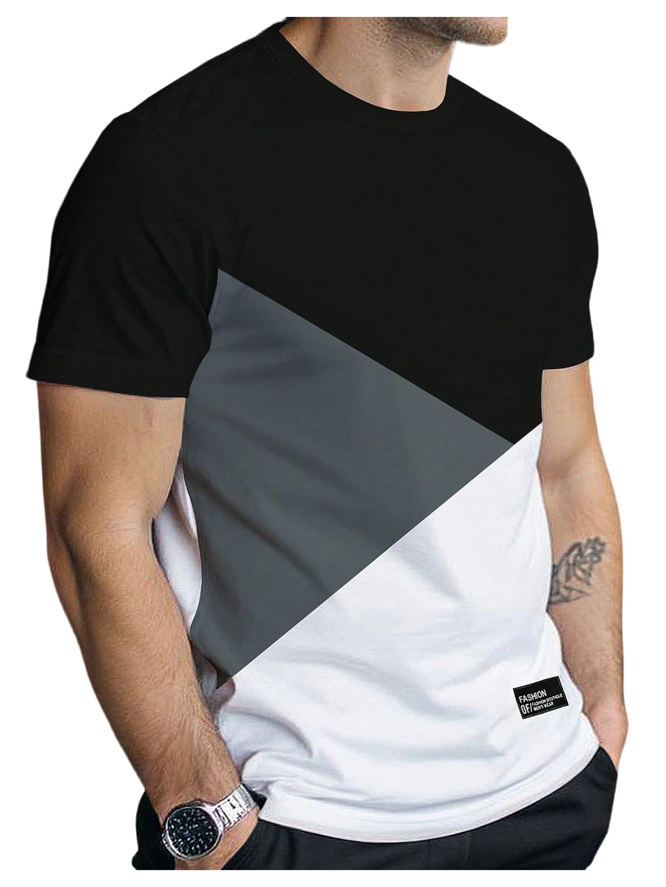 SOLY HUX Men's Casual T Shirts Short Sleeve Crew Neck Color Block Graphic Tees Shirt Summer Tops