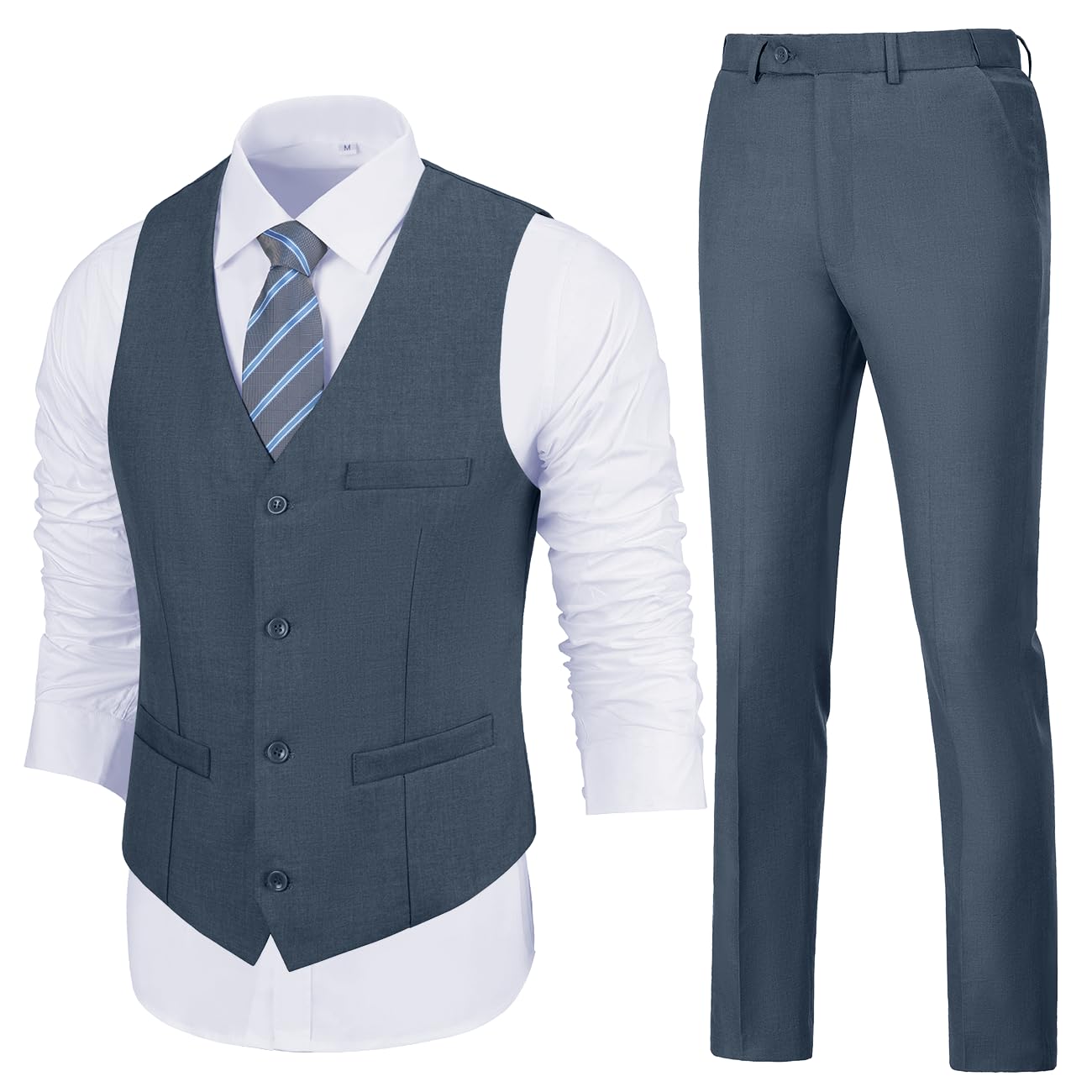 Mens Slim Fit 2 Piece Suit Set V-Neck Solid Dress Suit Vest Pants Wedding Prom Tuxedo for Men