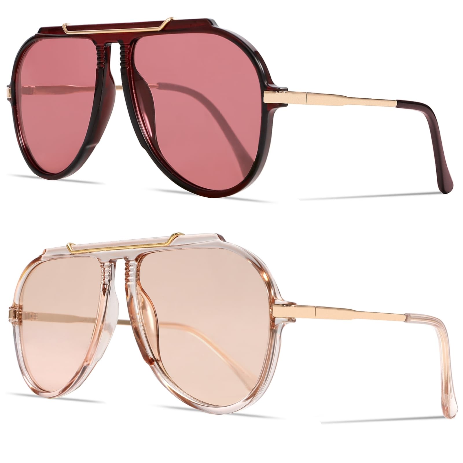 GUVIVI Oversized Aviator Sunglasses for Women Men 2026 70s Retro Gold Metal Sun Glasses Tangle Free Square Aviators