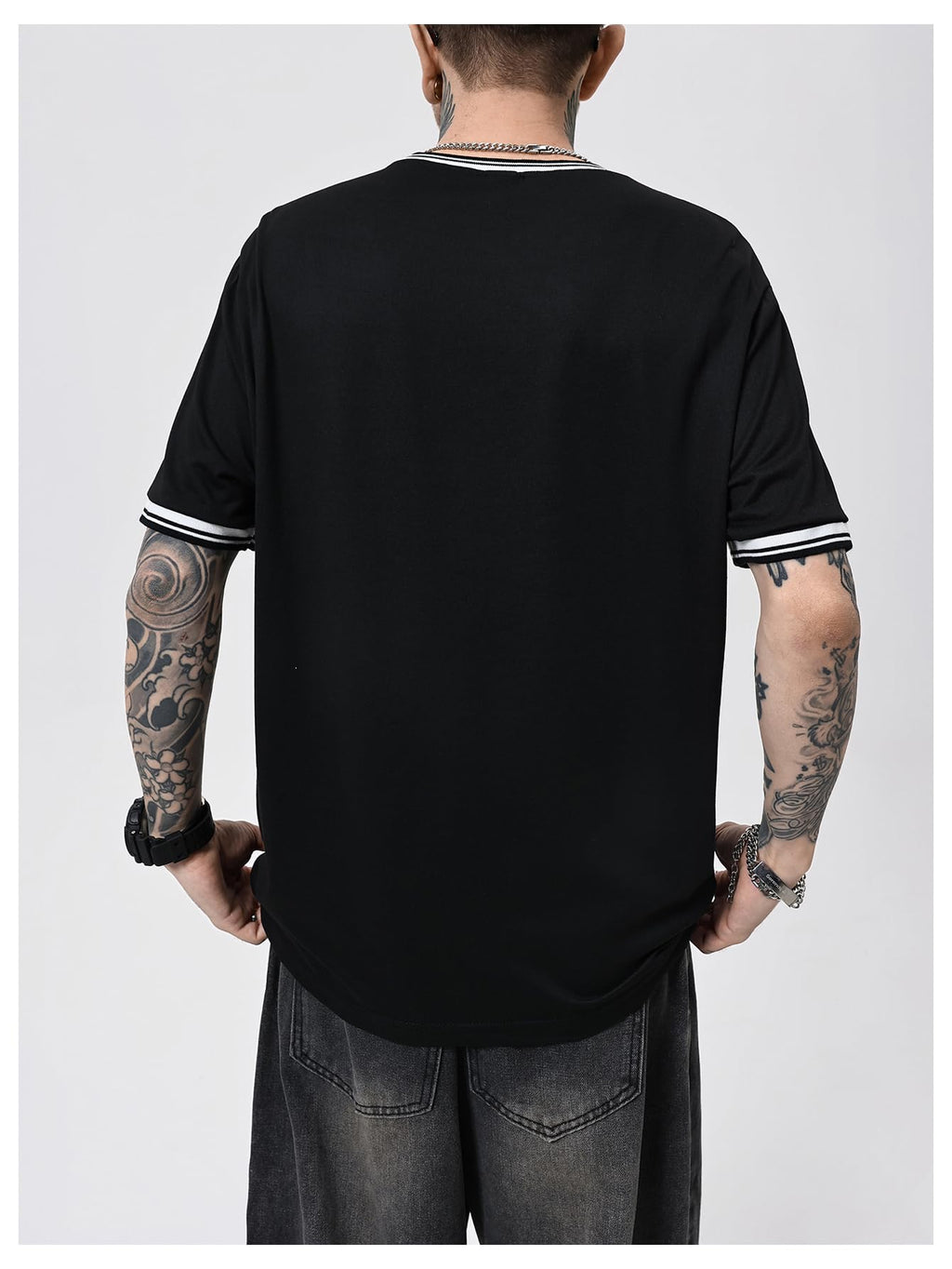 SOLY HUX Men's Crown Letter Print Striped Trim Tee Tops Short Sleeve Crew Neck Summer T Shirt