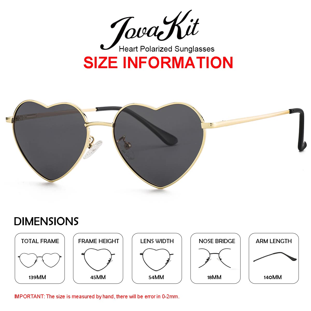 JOVAKIT Polarized Heart Sunglasses for Women Fashion Lovely Style Metal Frame UV400 Protection Lens
