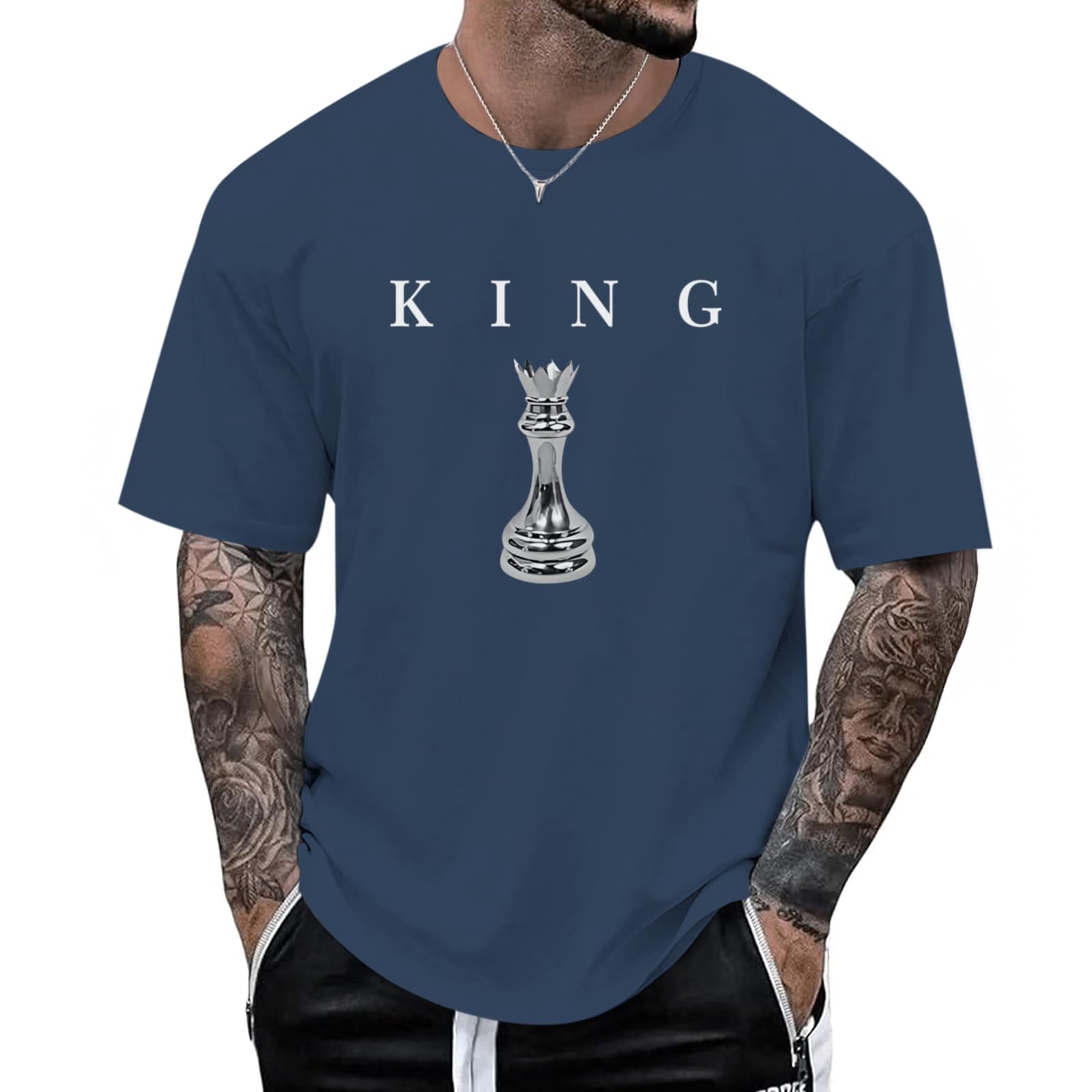 Kelxjia Men's King Chess Shirt Graphic Tees Designer Printed T Shirts for Men Urban Letter T-Shirt Streetwear