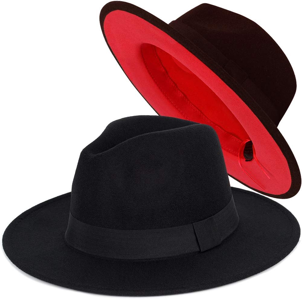 FADACHY Trendy Fedora Hats for Men & Women Wide Brim Felt Hat Dress Panama Hat Two Tone Fedora