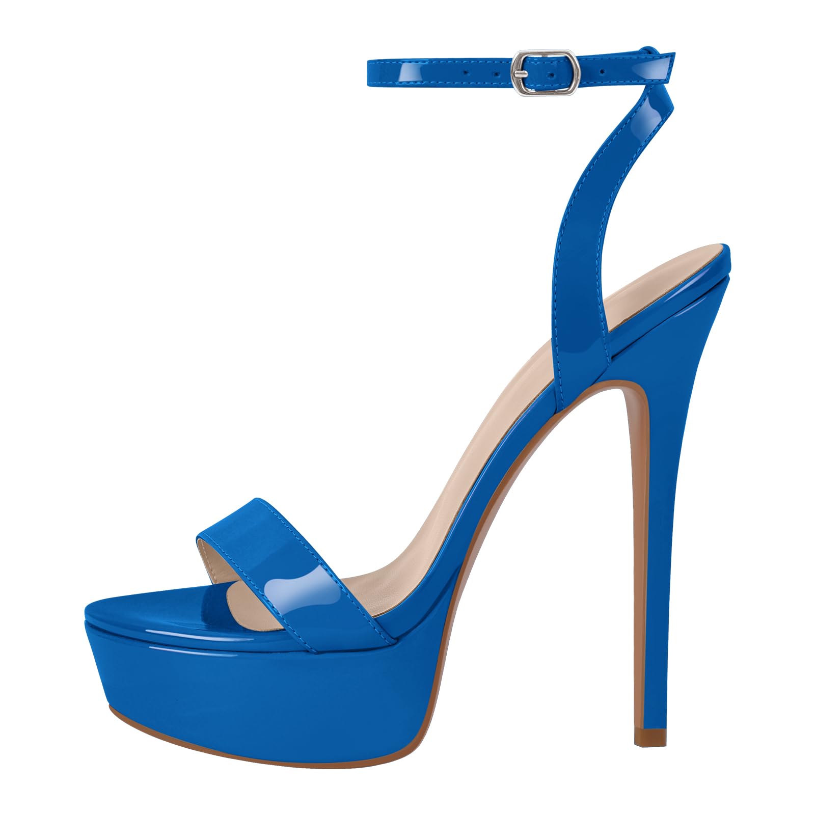 onlymakerheels Platform Stiletto High Heels for Women, Round Open Toe Ankle Strap Sexy Heeled Sandals for Wedding Party Dress