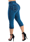 Moda Xpress Women's Juniors Ultra High Waist Butt Lifting Stretch Denim Capris Push Up Sculpting Body Shaping Comfortable Fit