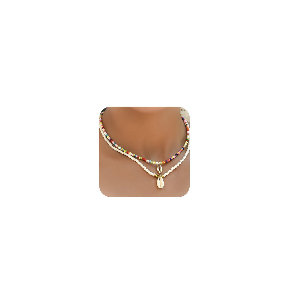 YANCHUN Shell Necklace Beach Jewelry for Women Sea Shell Necklace Layered Gold Shell Charm Necklaces Summer Outfits for Women Beach Fashion Accessories