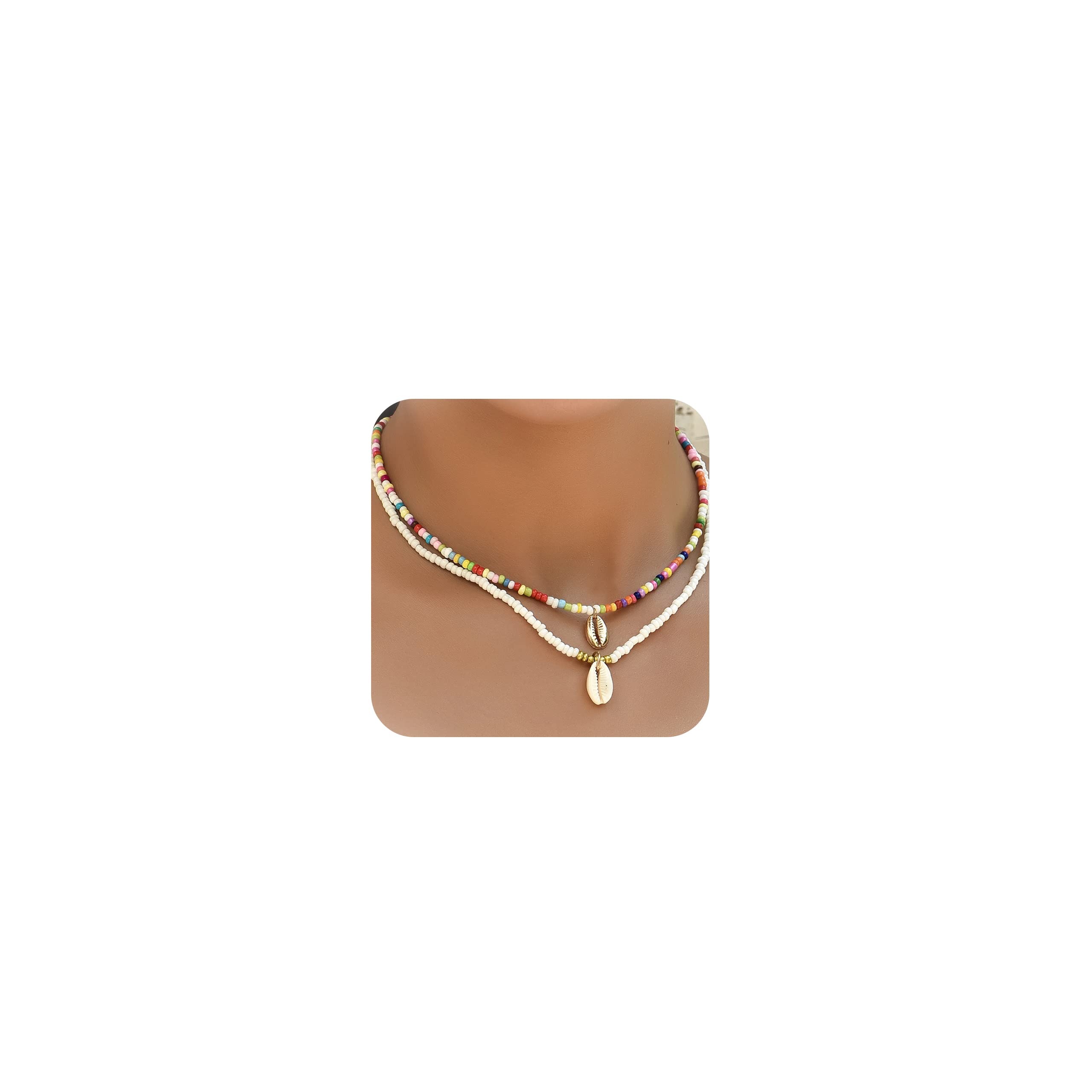 YANCHUN Shell Necklace Beach Jewelry for Women Sea Shell Necklace Layered Gold Shell Charm Necklaces Summer Outfits for Women Beach Fashion Accessories