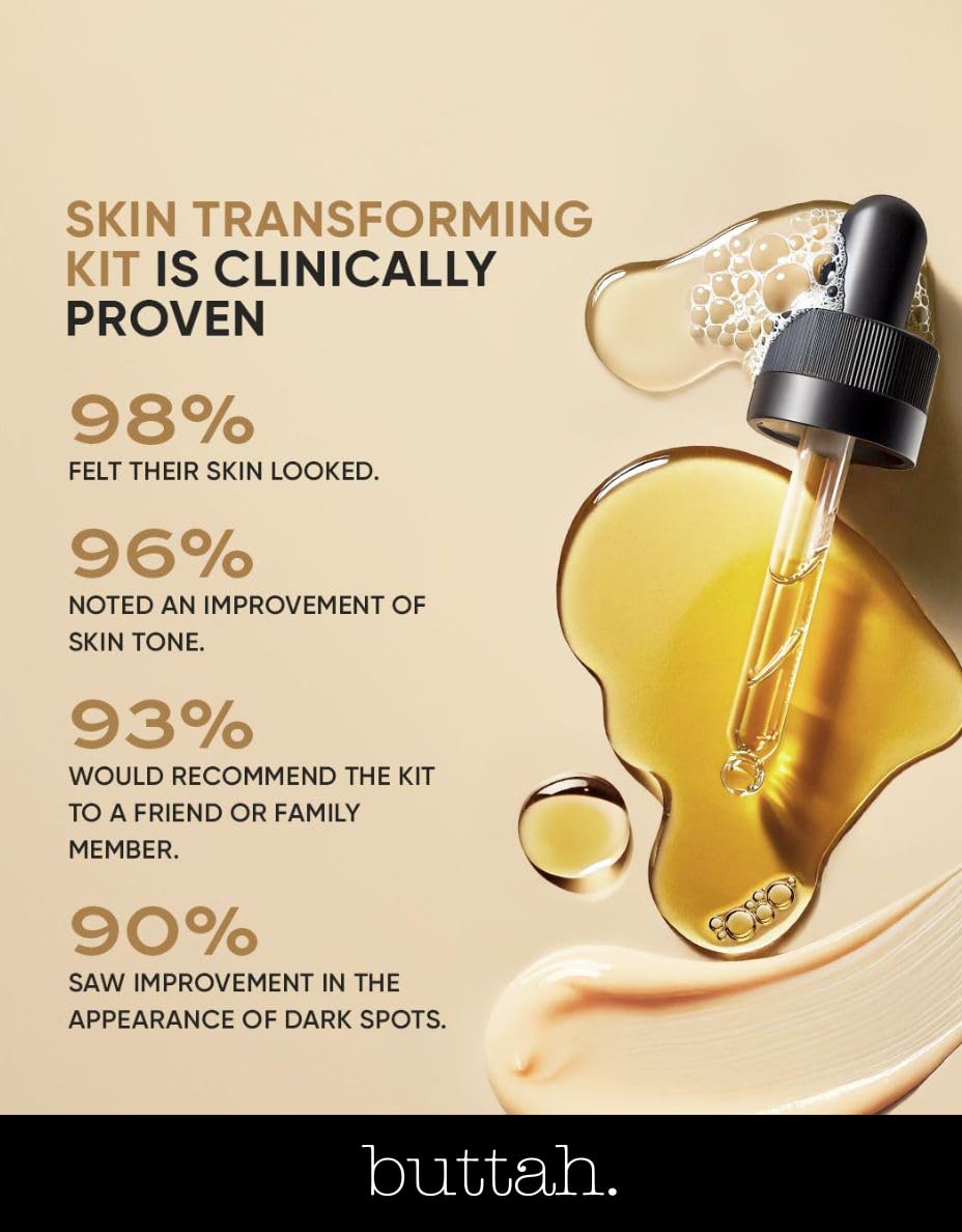 Buttah Transforming Kit for Melanin Rich Skin | Moisturizer 2 oz | Vitamin C Serum 1 oz | Cleanser 3.4 oz | Black Owned Skincare