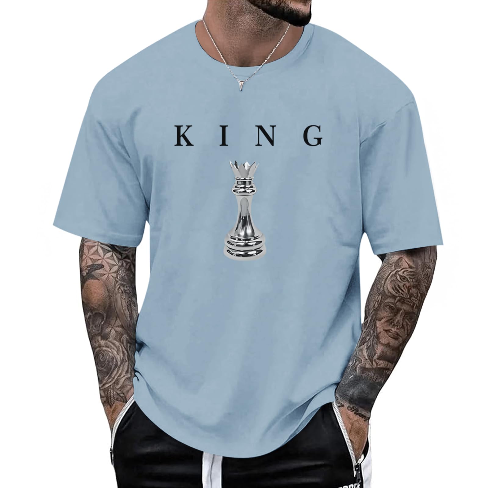 Kelxjia Men's King Chess Shirt Graphic Tees Designer Printed T Shirts for Men Urban Letter T-Shirt Streetwear