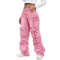 ThusFar Women's High Waist Baggy Jeans Flap Pocket Cargo Pants Loose Denim Pants Streetwear