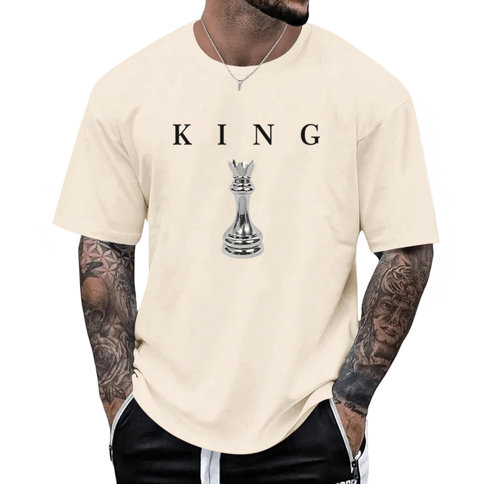 Kelxjia Men's King Chess Shirt Graphic Tees Designer Printed T Shirts for Men Urban Letter T-Shirt Streetwear