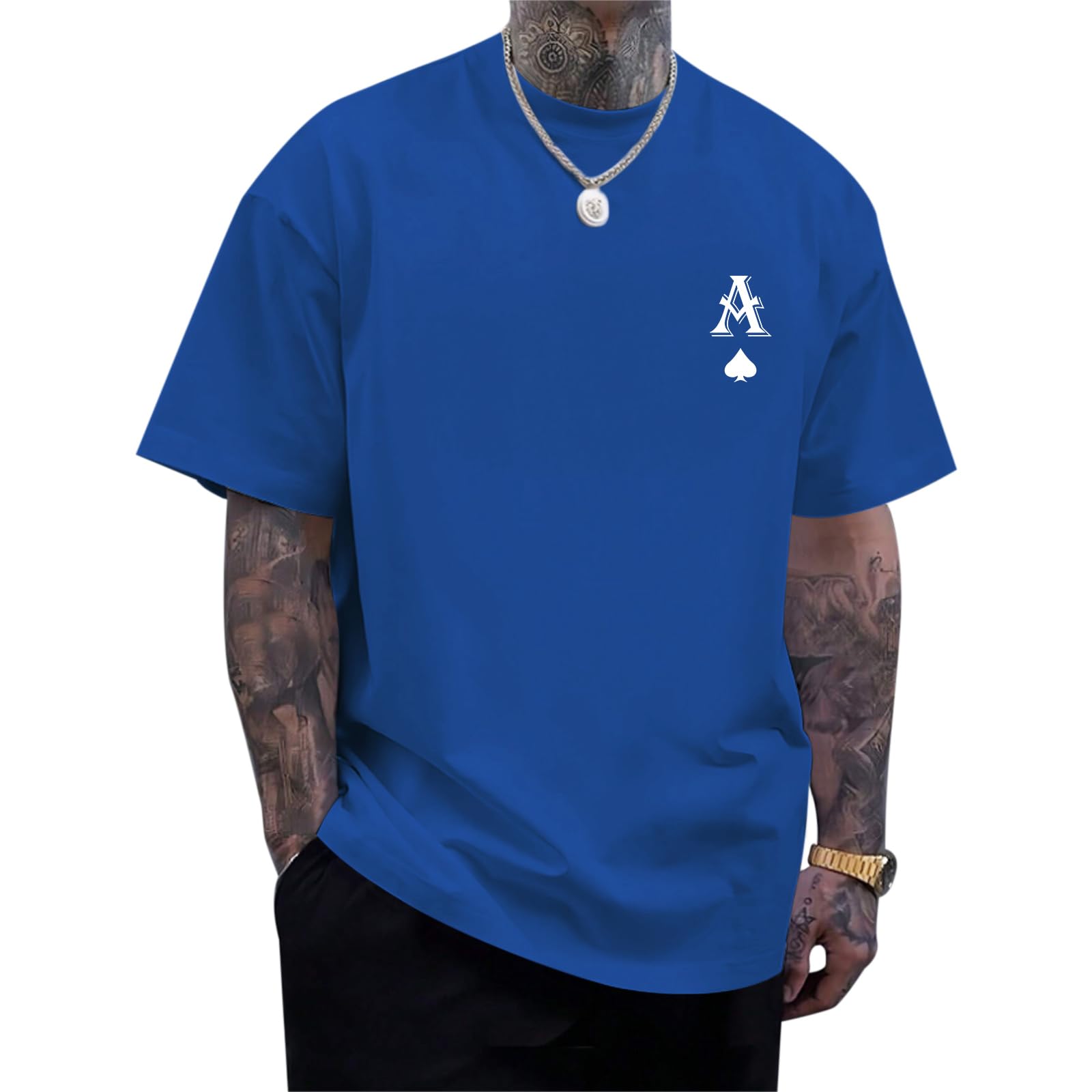 Zoemghc Men's Graphic Tees Vintage Oversize T Shirts Poker Ace of Spades Shirt Streetwear Rapper Casual Tee Top