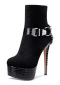 Castamere Womens High Heel Platform Ankle Boot Stiletto Heels Rivet Dress Boots with Zipper Round Toe 6 Inch Heels