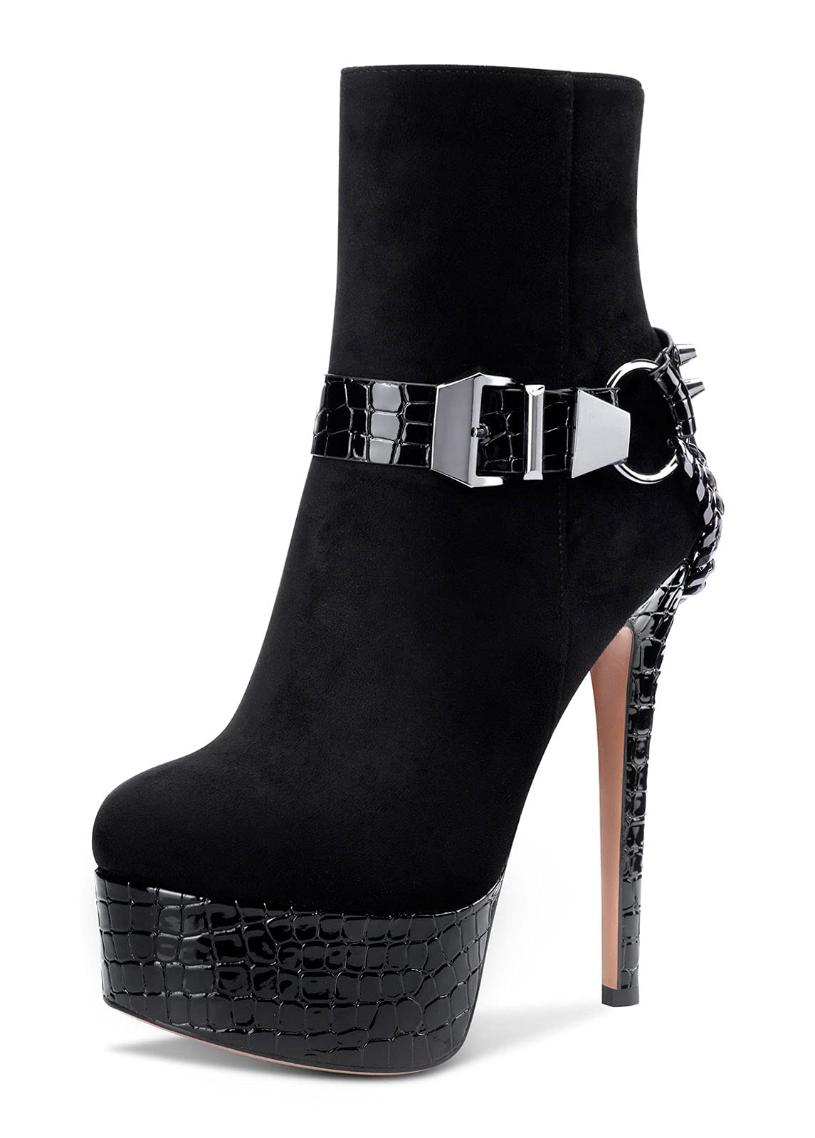Castamere Womens High Heel Platform Ankle Boot Stiletto Heels Rivet Dress Boots with Zipper Round Toe 6 Inch Heels