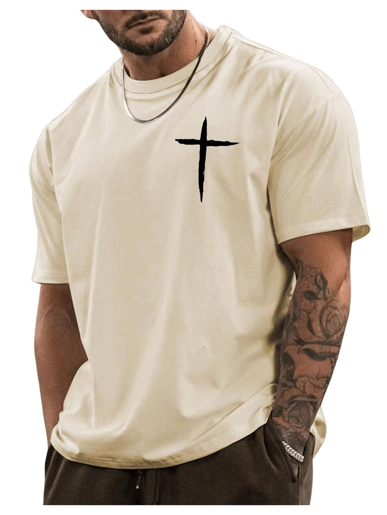 BEAUDRM Men's Plus Size Graphic Print Round Neck Tee Short Sleeve Regular Fit Pullover T Shirt Streetwear