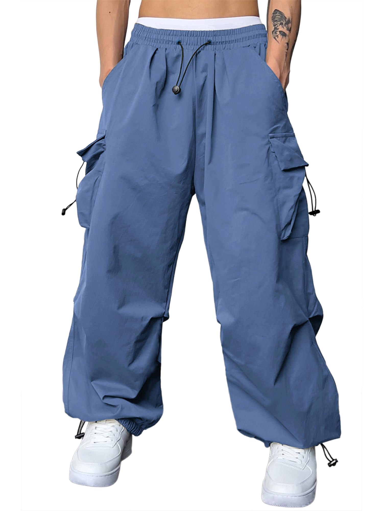 JMIERR Men's Baggy Cargo Pants Trendy Casual Parachute Pant Loose Fit Harem Joggers with Pockets for Streetwear