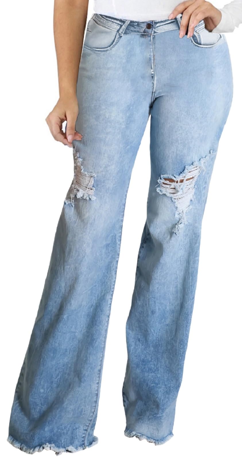CuteCherry Women Baggy Ripped Jeans Destroyed Wide Leg Retro Denim Pants