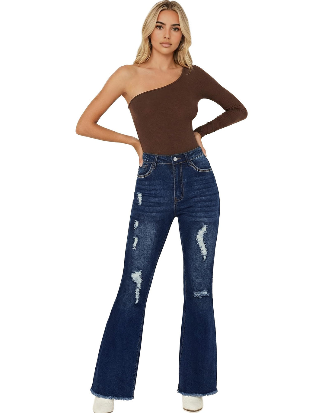 PEIHOT Vintage Bell Bottoms Flare Jeans for Women 90s High Waist Ripped Distressed Wide Leg High Rise Denim Pants