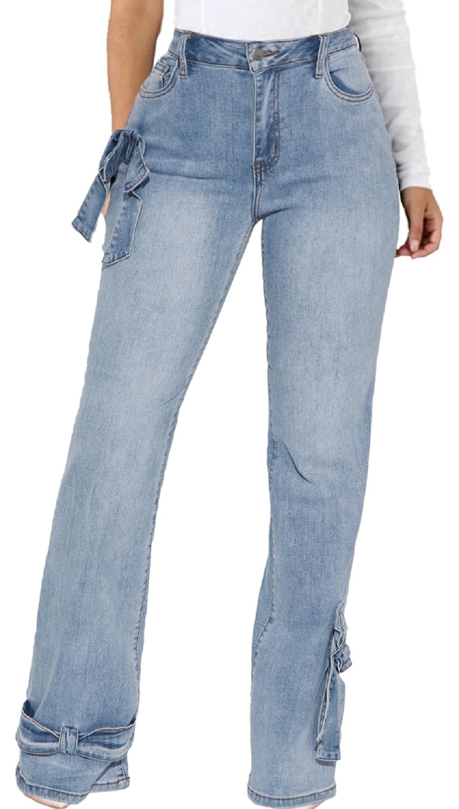 CuteCherry Women Baggy Ripped Jeans Destroyed Wide Leg Retro Denim Pants