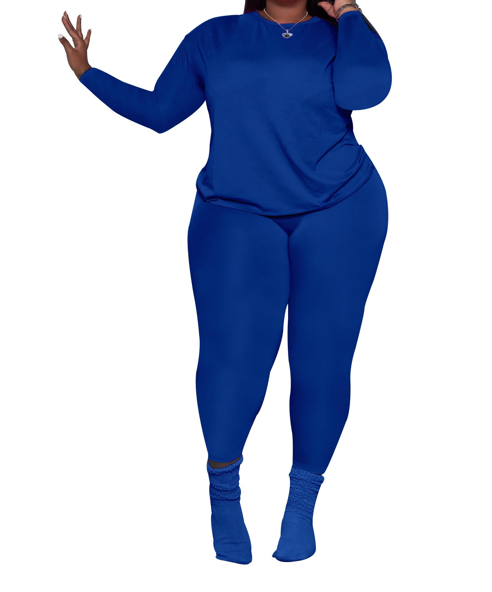 PINSV Women's Plus Size 2 Piece Outfits Tracksuits Long Sleeve Top Pants Sets Sweatsuit