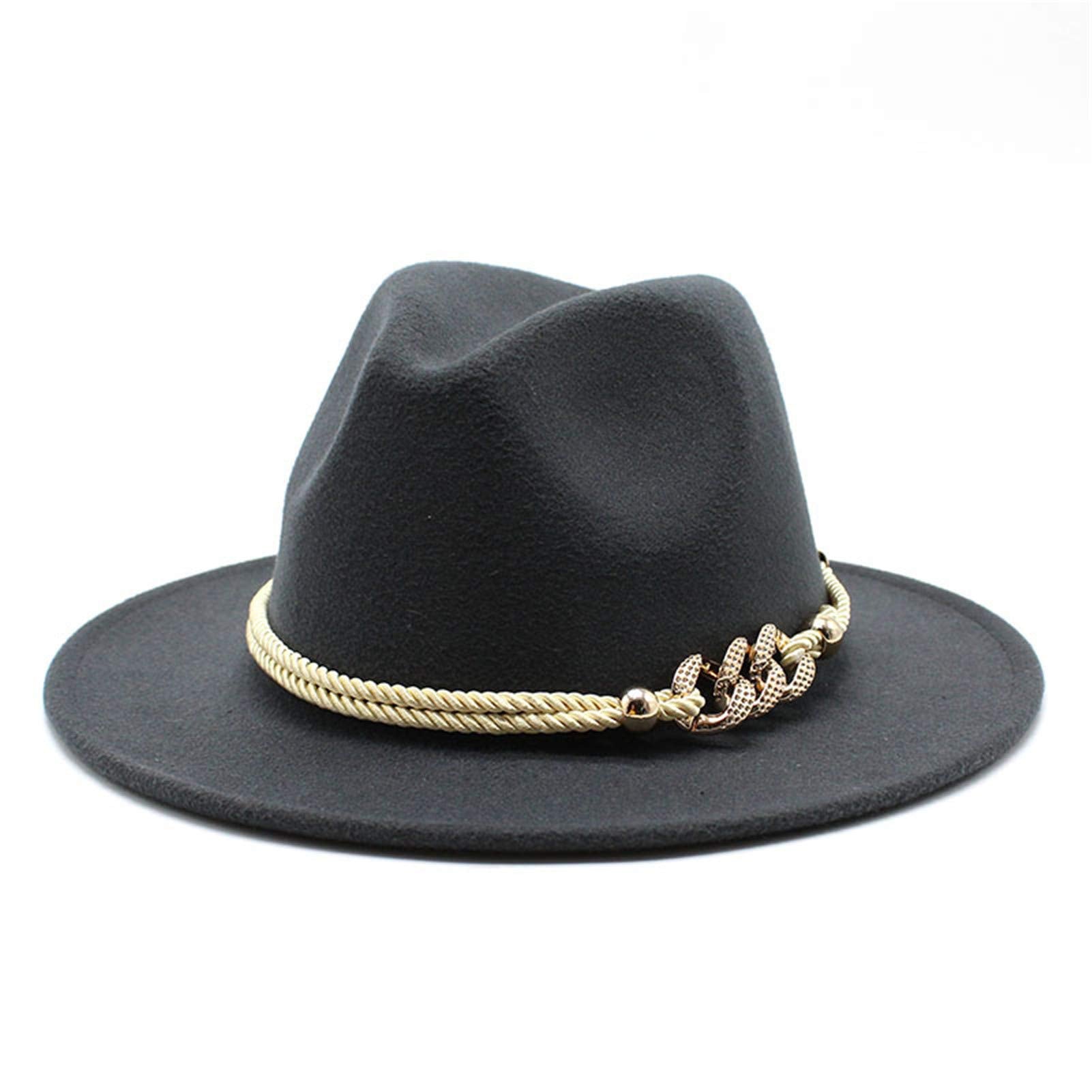 Gossifan Lady Fashion Wide Brim Felt Fedora Panama Hat with Ring Belt