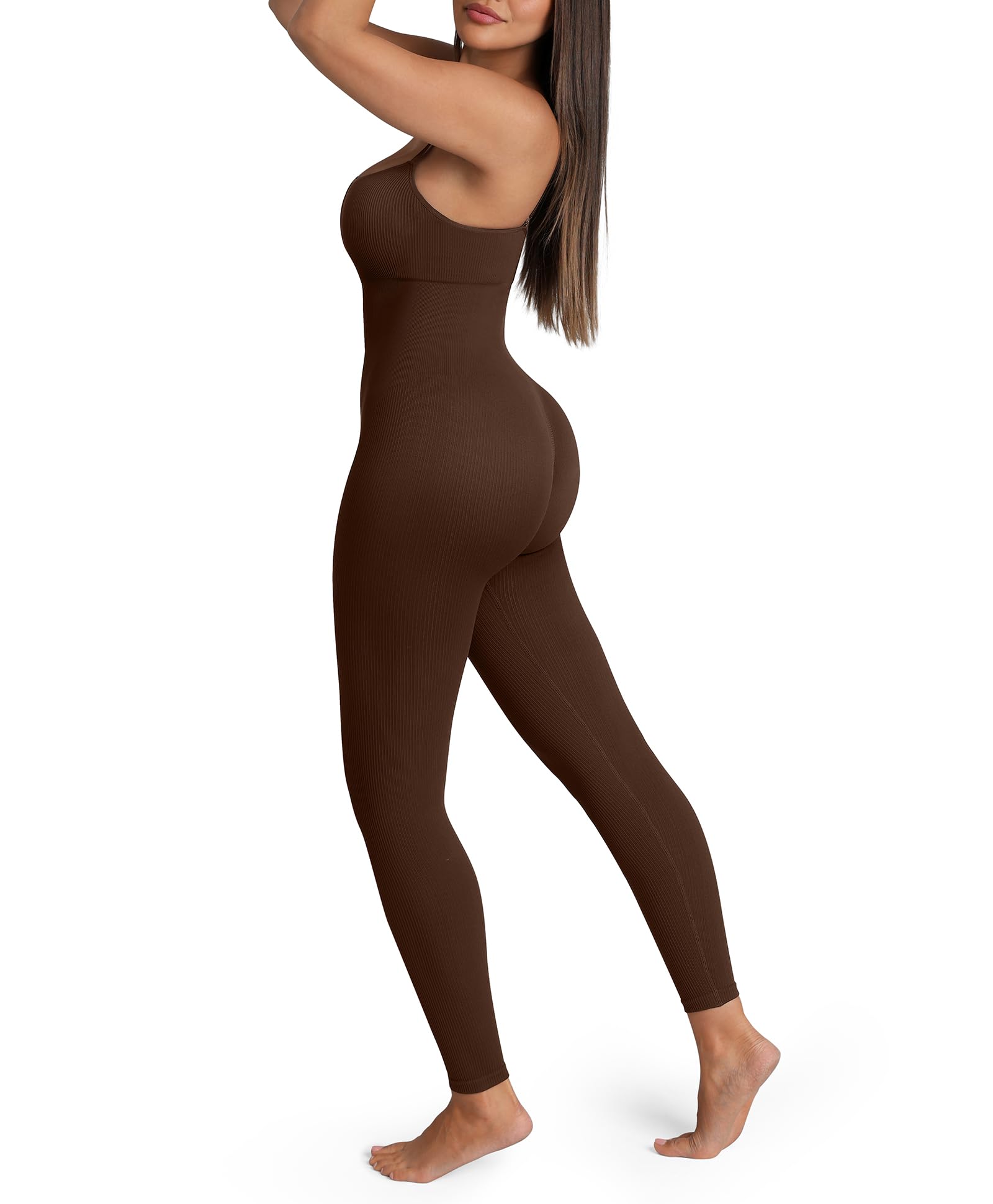 FeelinGirl Plus Size Tummy Control Jumpsuits for One Piece Ribbed Fabric With Stretch Women Workout Romper Seamless
