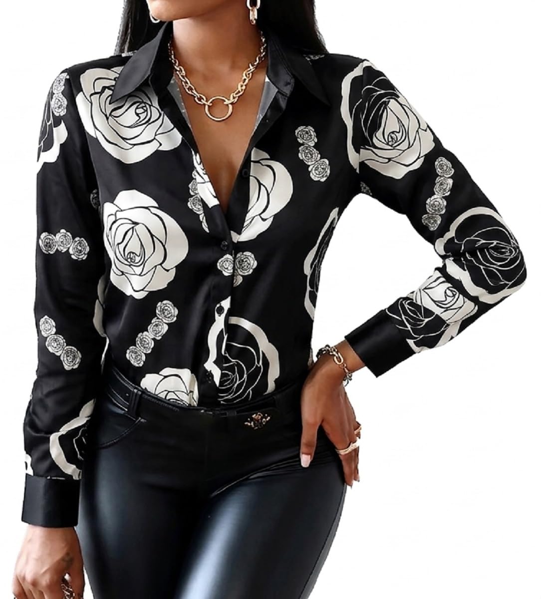 Blouses for Women Dressy Casual Colorful Long Sleeve Shirt Floral Print Tops Loose Collar Sexy T-Shirts Fashion 2023