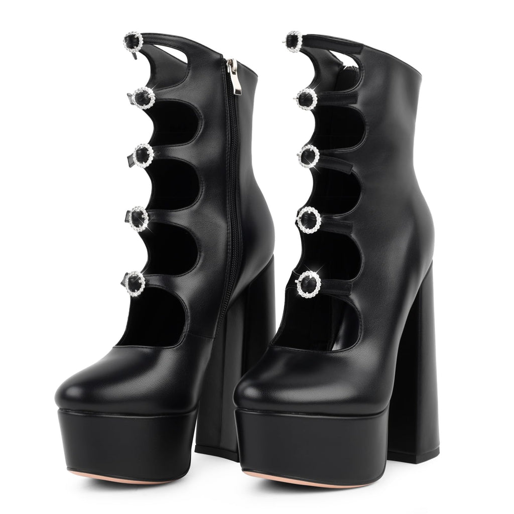 FancyQueen Platform Boots for Women, Chunky Platform Heels Goth Boots, Side Zipper Block Heels