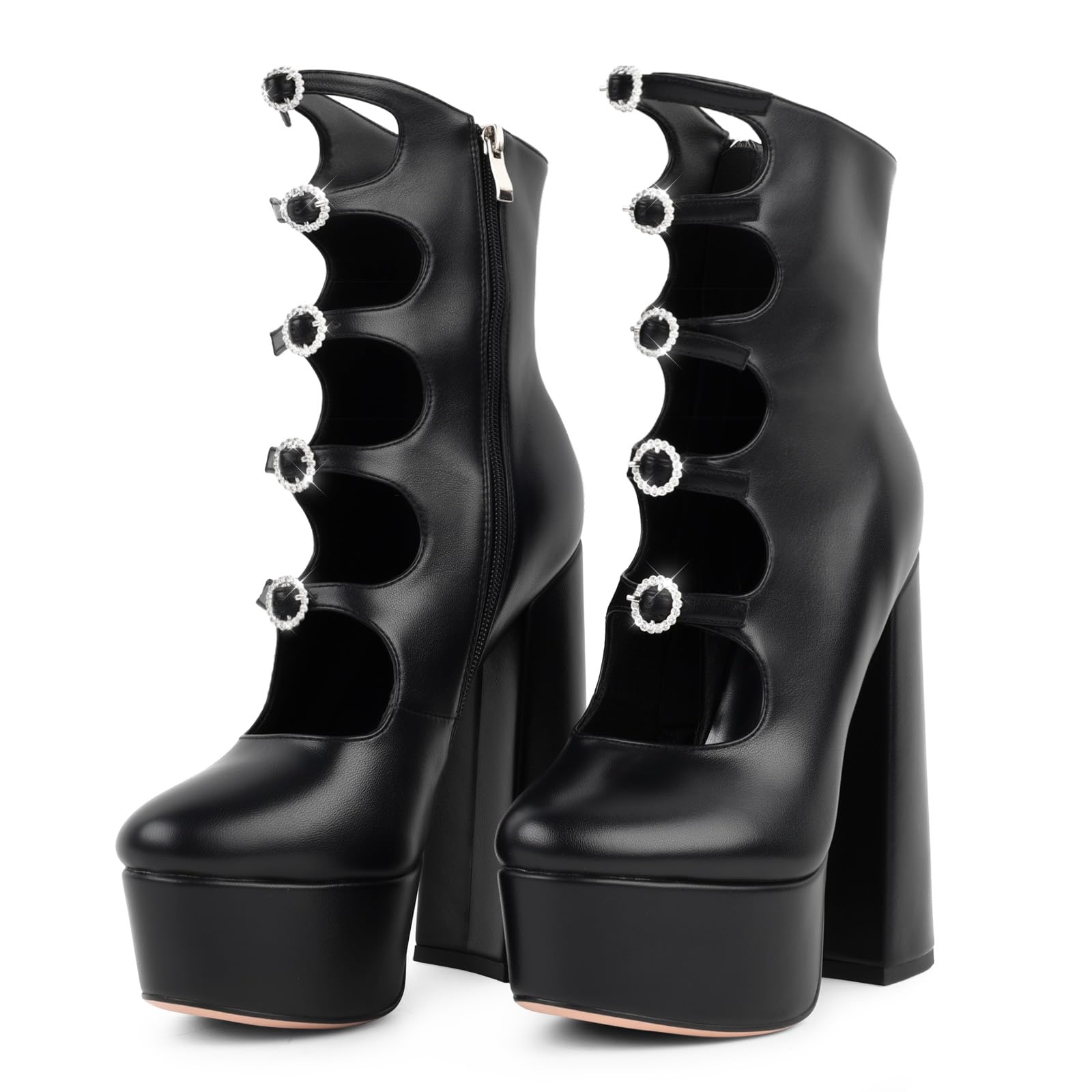 FancyQueen Platform Boots for Women, Chunky Platform Heels Goth Boots, Side Zipper Block Heels