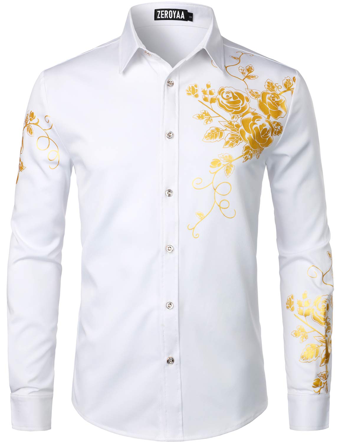 ZEROYAA Mens Hipster Printed Slim Fit Long Sleeve Button Up Party Dress Shirts