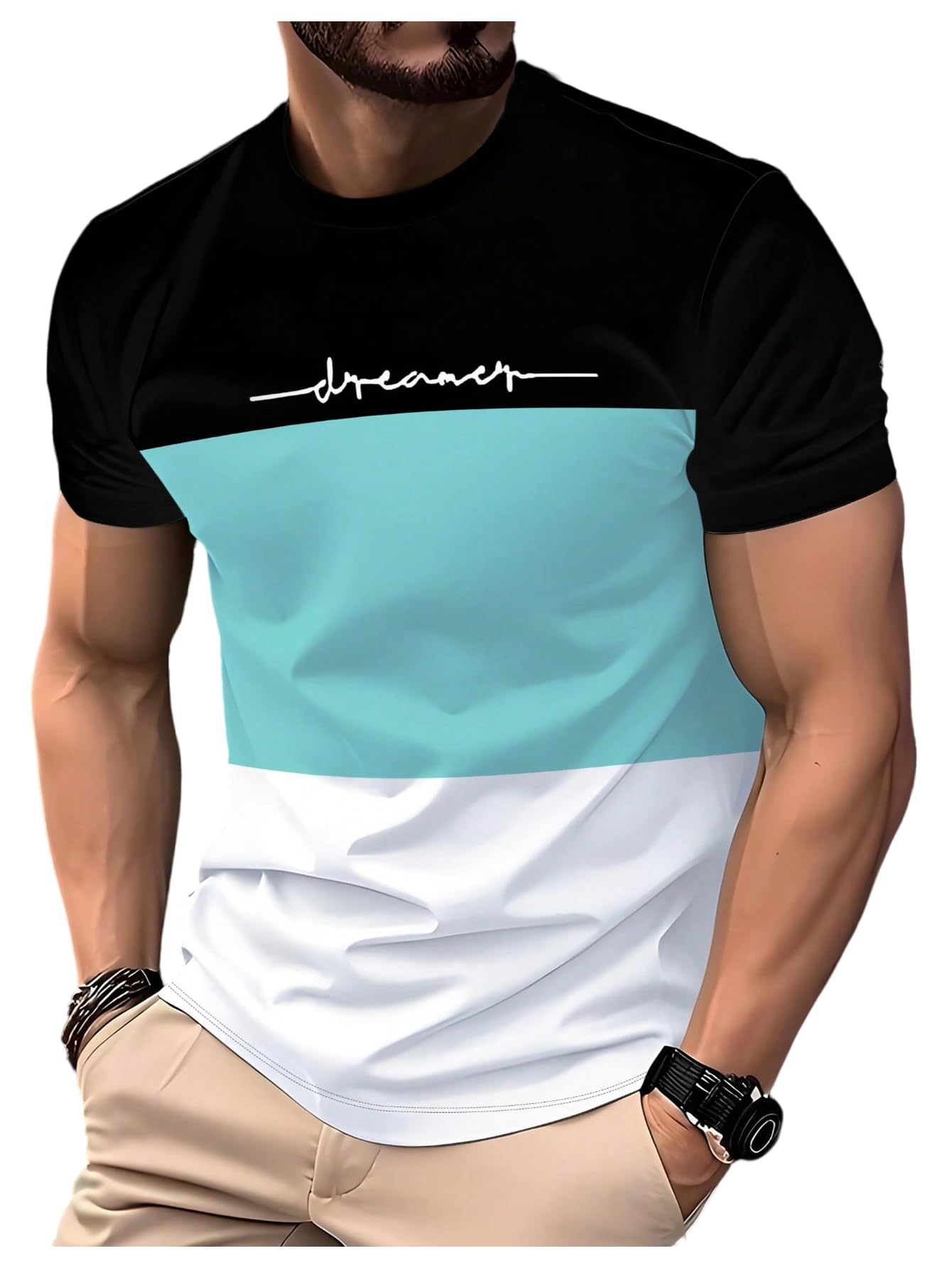 SOLY HUX Men's Casual T Shirts Short Sleeve Crew Neck Color Block Graphic Tees Shirt Summer Tops