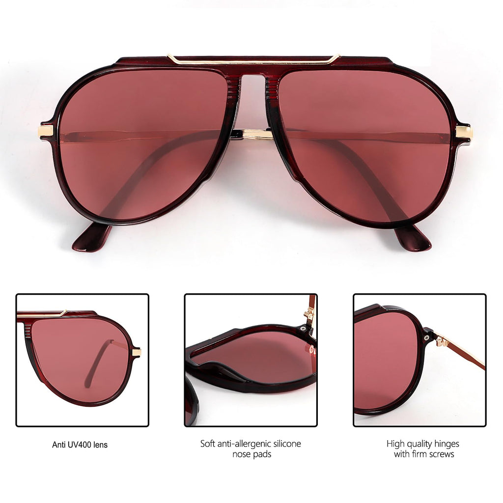 GUVIVI Oversized Aviator Sunglasses for Women Men 2026 70s Retro Gold Metal Sun Glasses Tangle Free Square Aviators