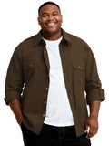 Big and Tall Shirts for Men,Button Down Work Shirt with Roll-Up Sleeves and Utility Pockets,Casual Outdoor Western Fit