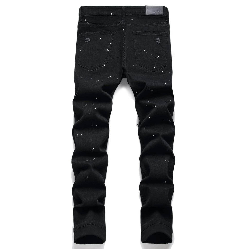 OIIIO Men's Patch Ripped Stretch Regular Fit Jean