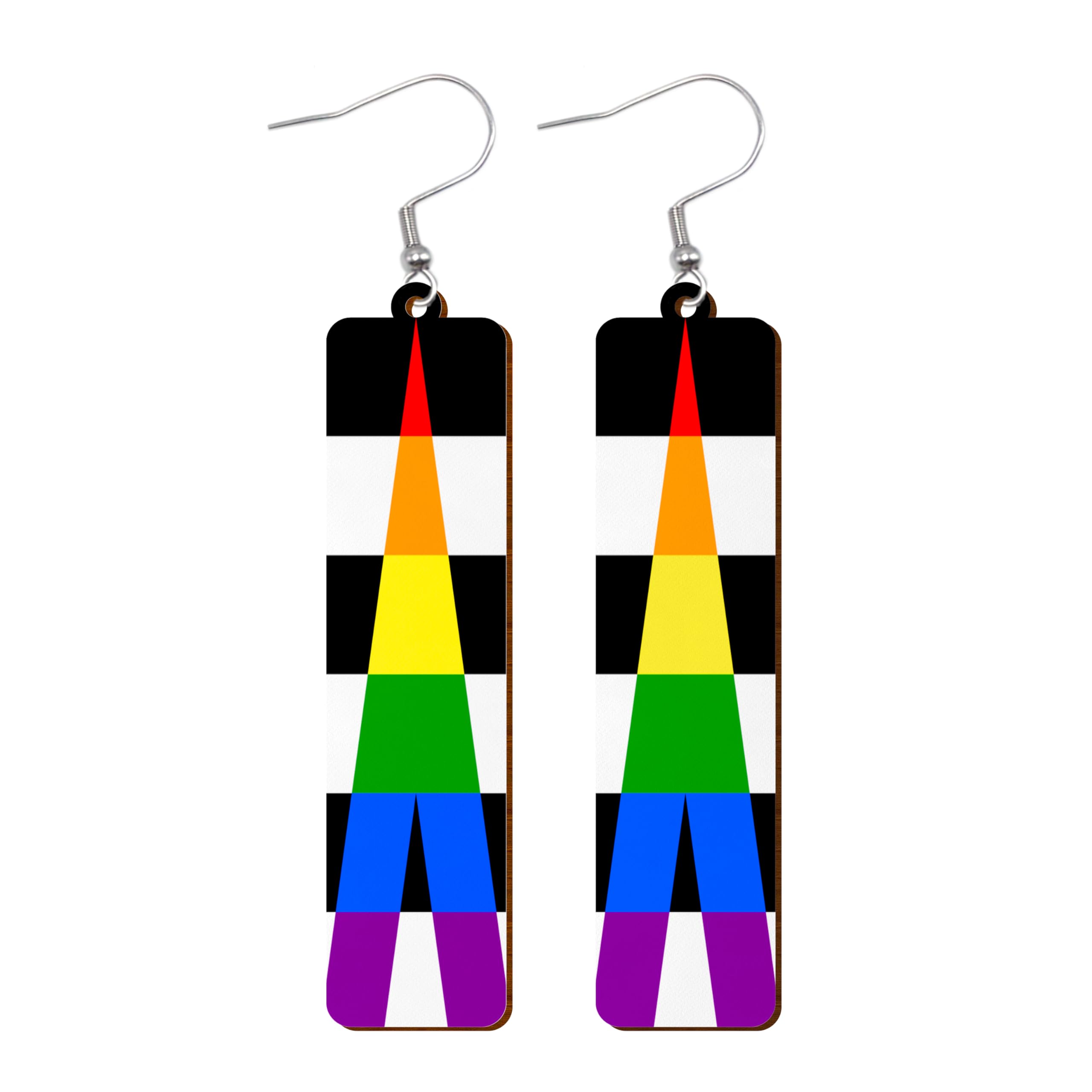 LGBTQIA+ Wooden Moon Phase Earrings, Pride Flag Dangle Earrings for LGBTQ Community, Rainbow Jewelry Gift for Gay, Lesbian, and All Identities