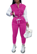 Fooullaide Women's Varsity Jacket Sweatsuit 2 Piece Tracksuit Crop Top Button Down Letterman Jackets Pants Sets
