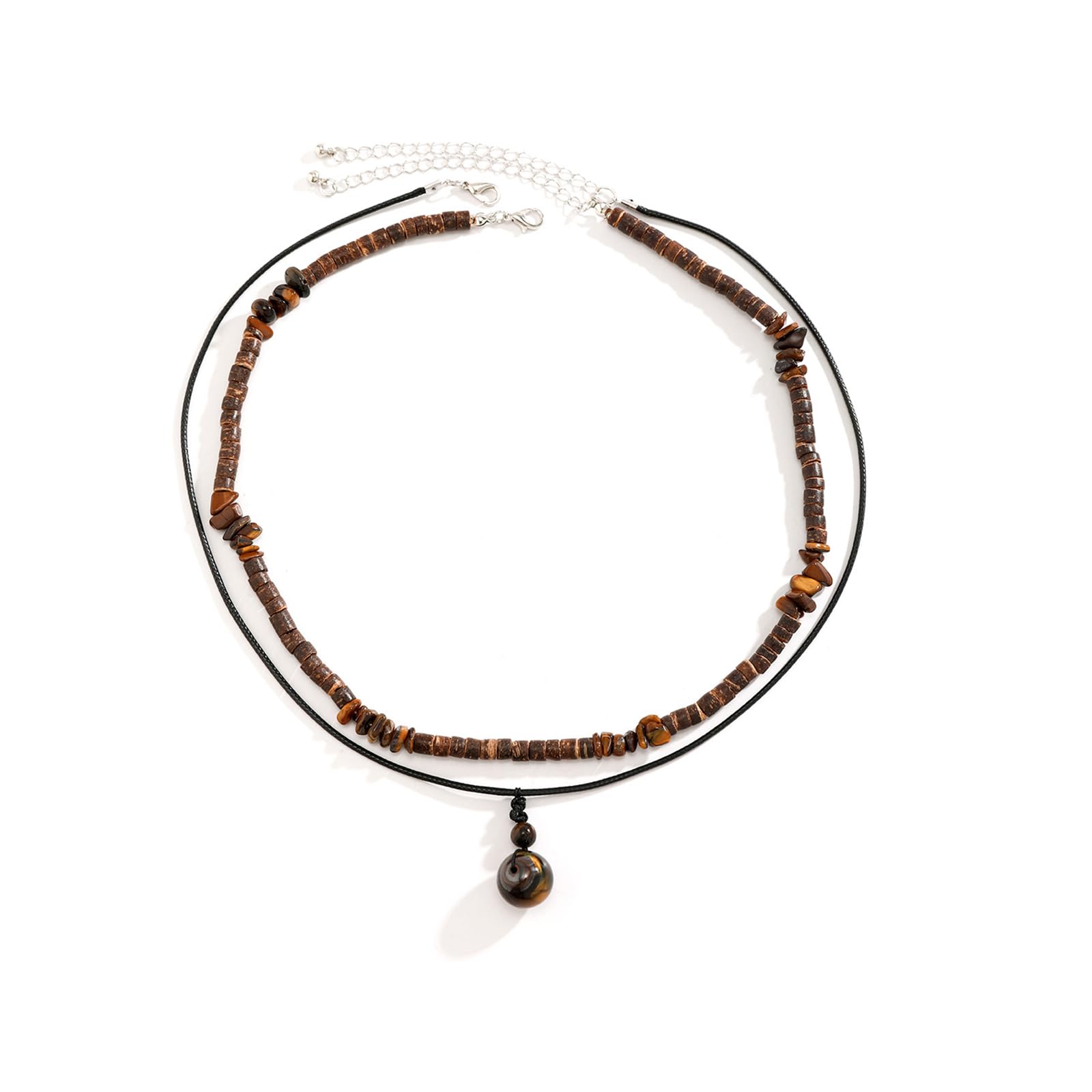 cotwdi Puka Shell Necklace Men Beaded Beach Necklaces for Men Surfer Necklace Black Brown Wood Beaded Jewelry Coconut Shell Conch Cowrie Seashell Necklaces Hawaiian Summer Beach Jewelry