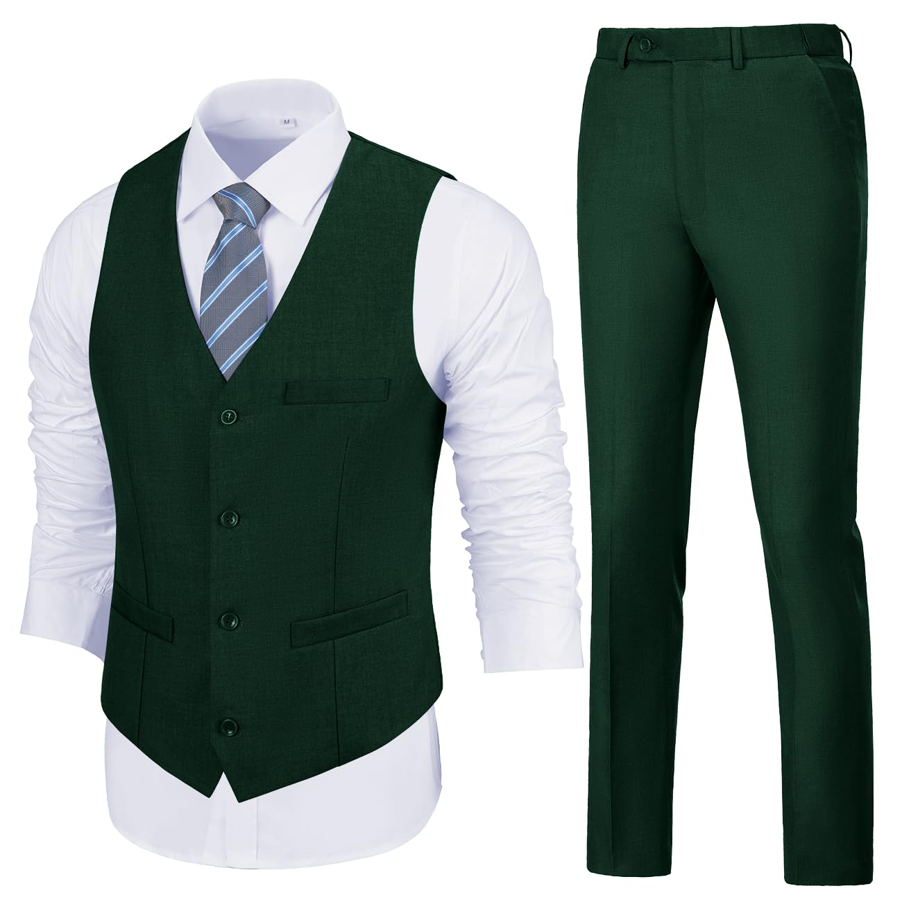 Mens Slim Fit 2 Piece Suit Set V-Neck Solid Dress Suit Vest Pants Wedding Prom Tuxedo for Men