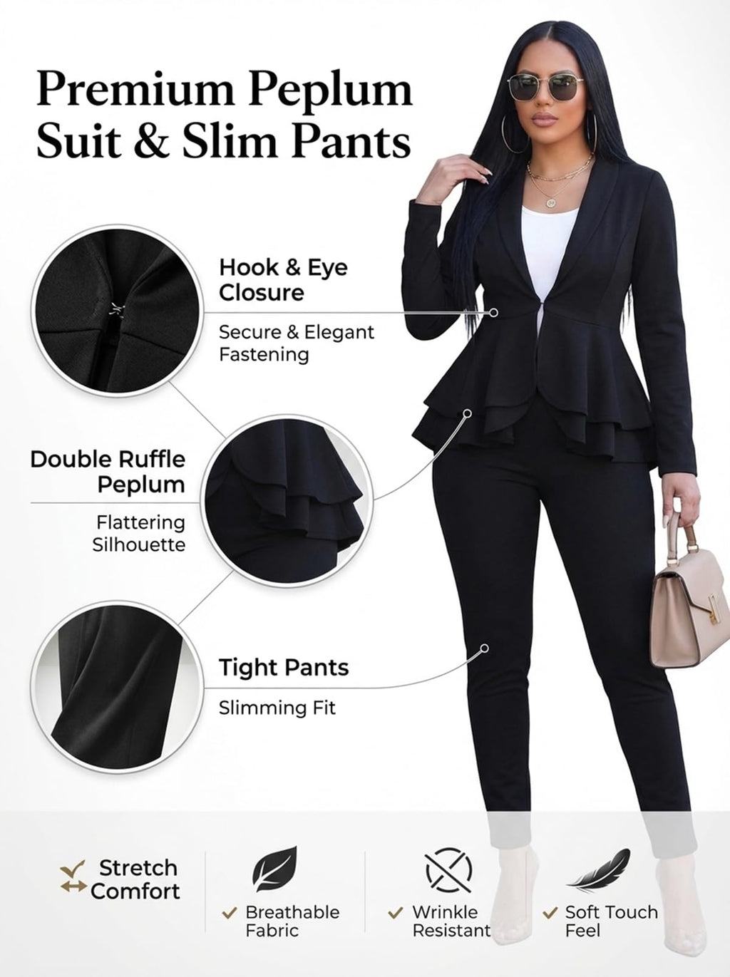 Salimdy Sexy 2 Piece Outfits for Women Long Sleeve Solid Blazer with Pants Casual Elegant Business Suit Sets