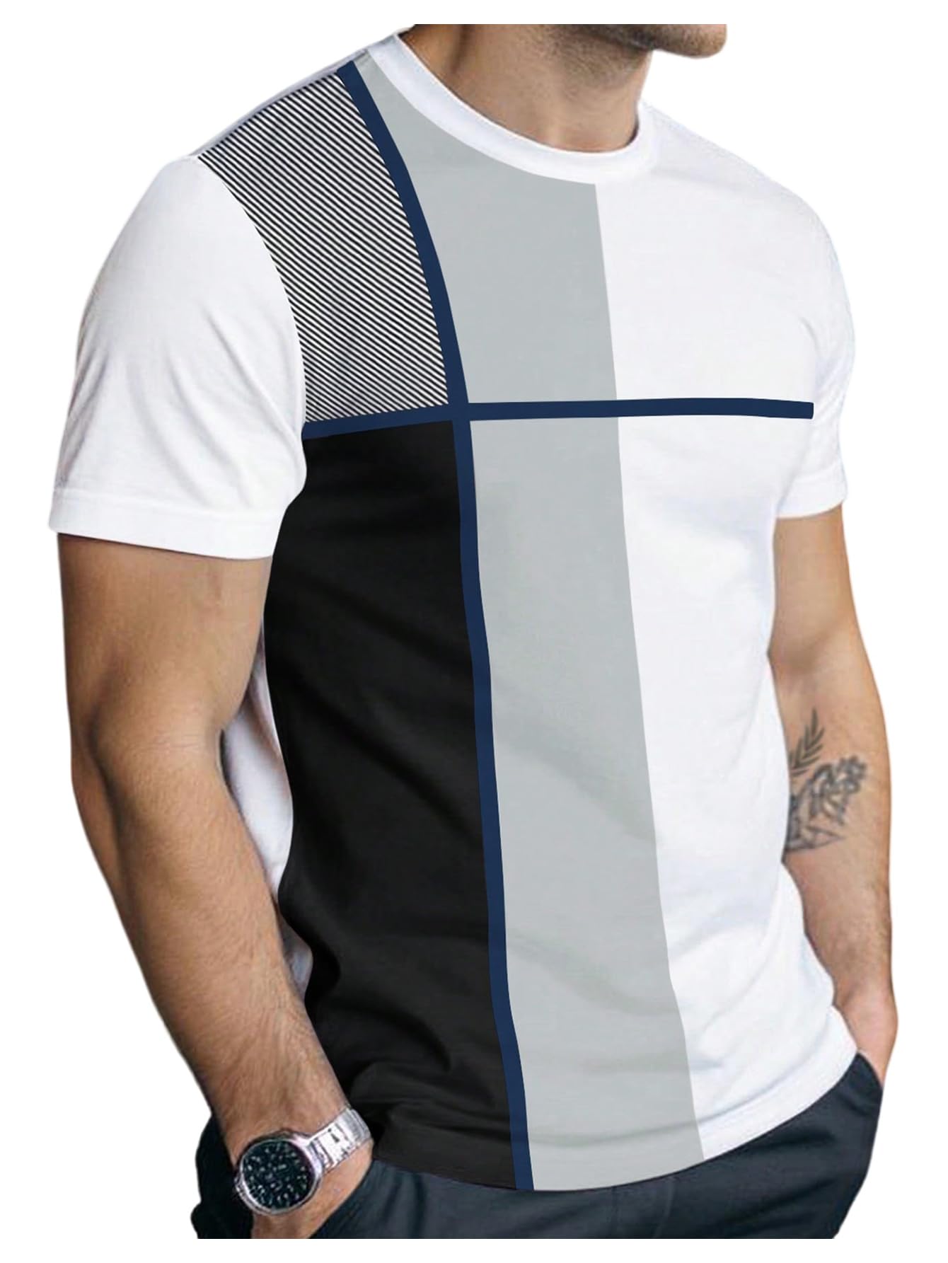 SOLY HUX Men's Casual T Shirts Short Sleeve Crew Neck Color Block Graphic Tees Shirt Summer Tops