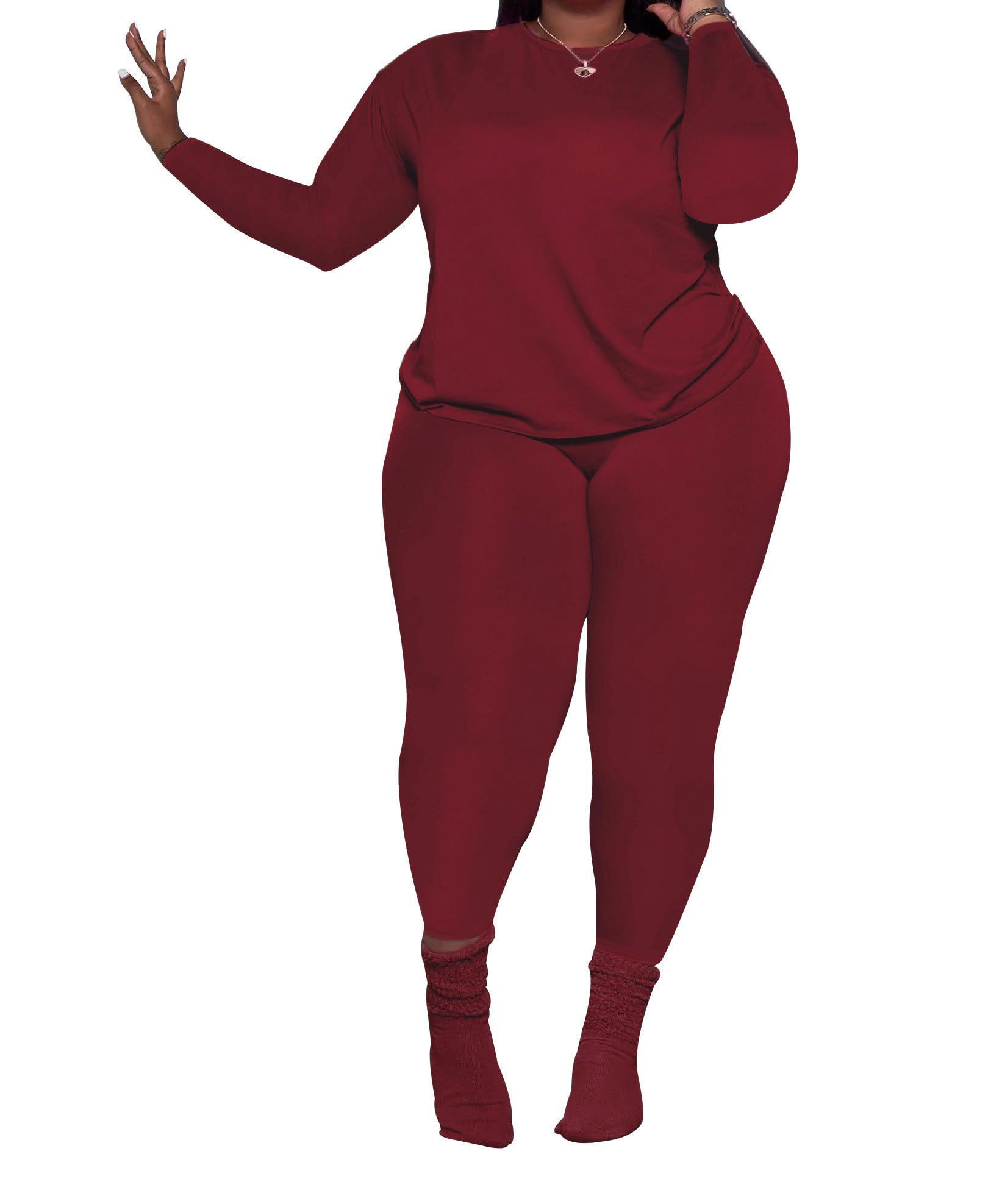 PINSV Women's Plus Size 2 Piece Outfits Tracksuits Long Sleeve Top Pants Sets Sweatsuit