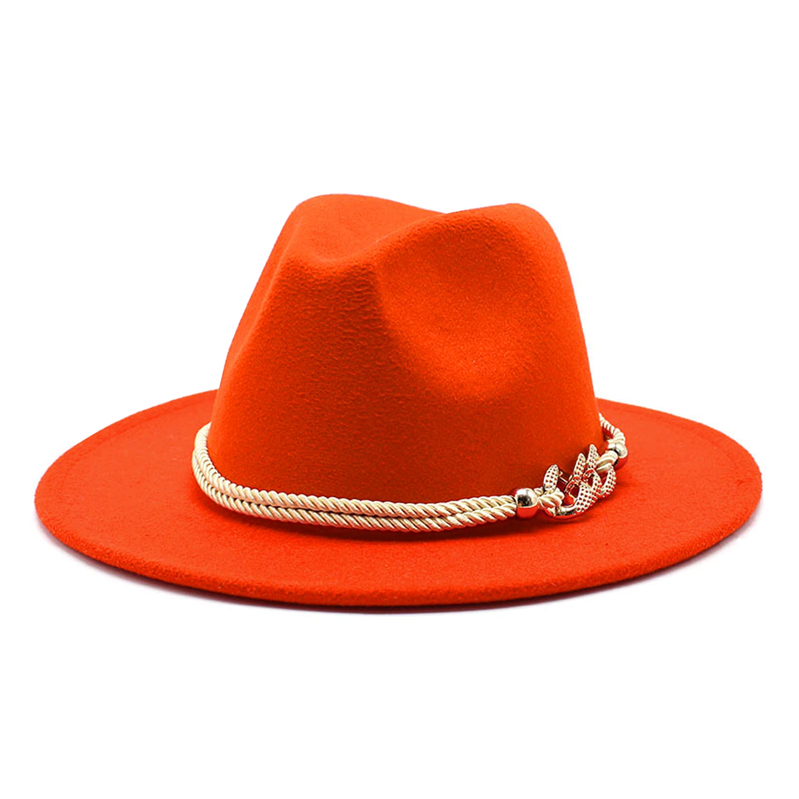 Gossifan Lady Fashion Wide Brim Felt Fedora Panama Hat with Ring Belt