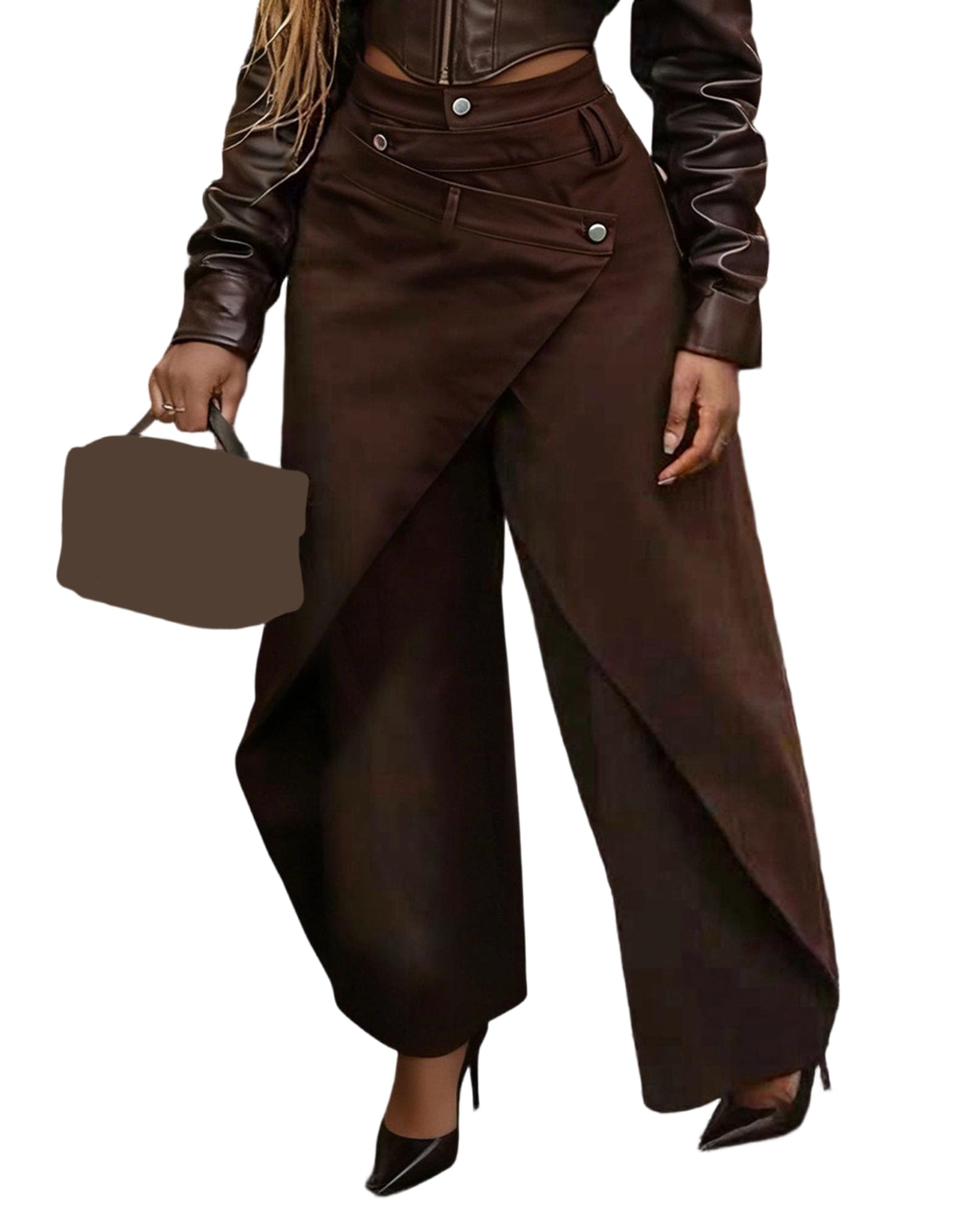 Luotasia Women’s Asymmetrical Wide Leg Pants Trendy Irregular Patchwork Plus Size Trousers Streetwear