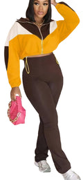Womens 2 Piece Outfits Sets Casual Jumpsuits Track Suits for Women Set Colorblock Zip Up Cropped Jacket Pants Sweatsuits
