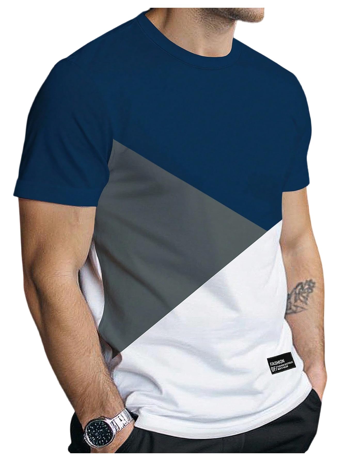 SOLY HUX Men's Casual T Shirts Short Sleeve Crew Neck Color Block Graphic Tees Shirt Summer Tops