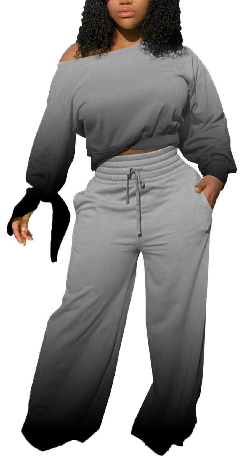 Yiershu Lounge Sets for Women 2026 Sweatsuits 2 Piece Outfit Tracksuit Matching Set Wide Leg Sweatpant