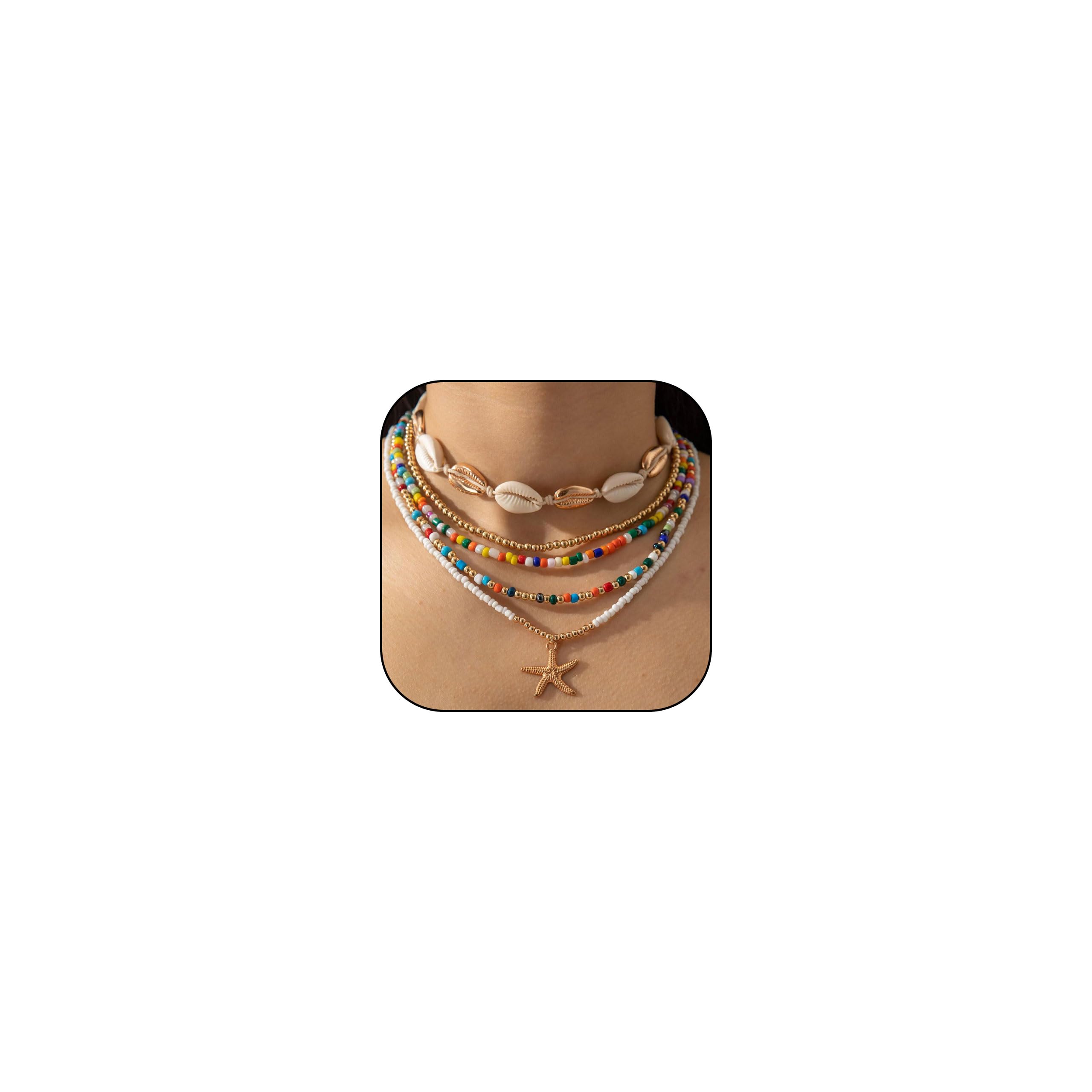 YANCHUN Shell Necklace Beach Jewelry for Women Sea Shell Necklace Layered Gold Shell Charm Necklaces Summer Outfits for Women Beach Fashion Accessories